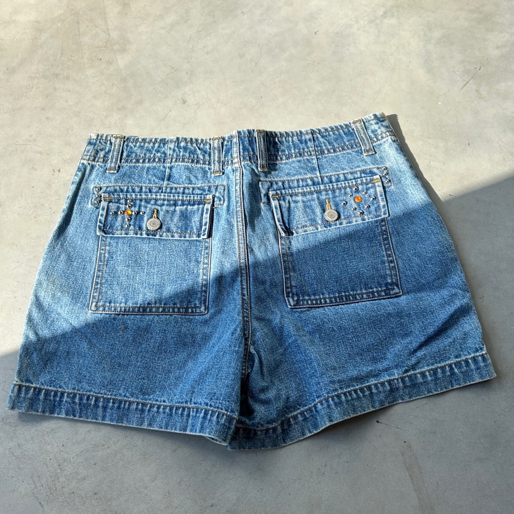 Faded Glory Womens Vintage Studded Rhinestone Denim Shorts Blue Size 10 FG17997